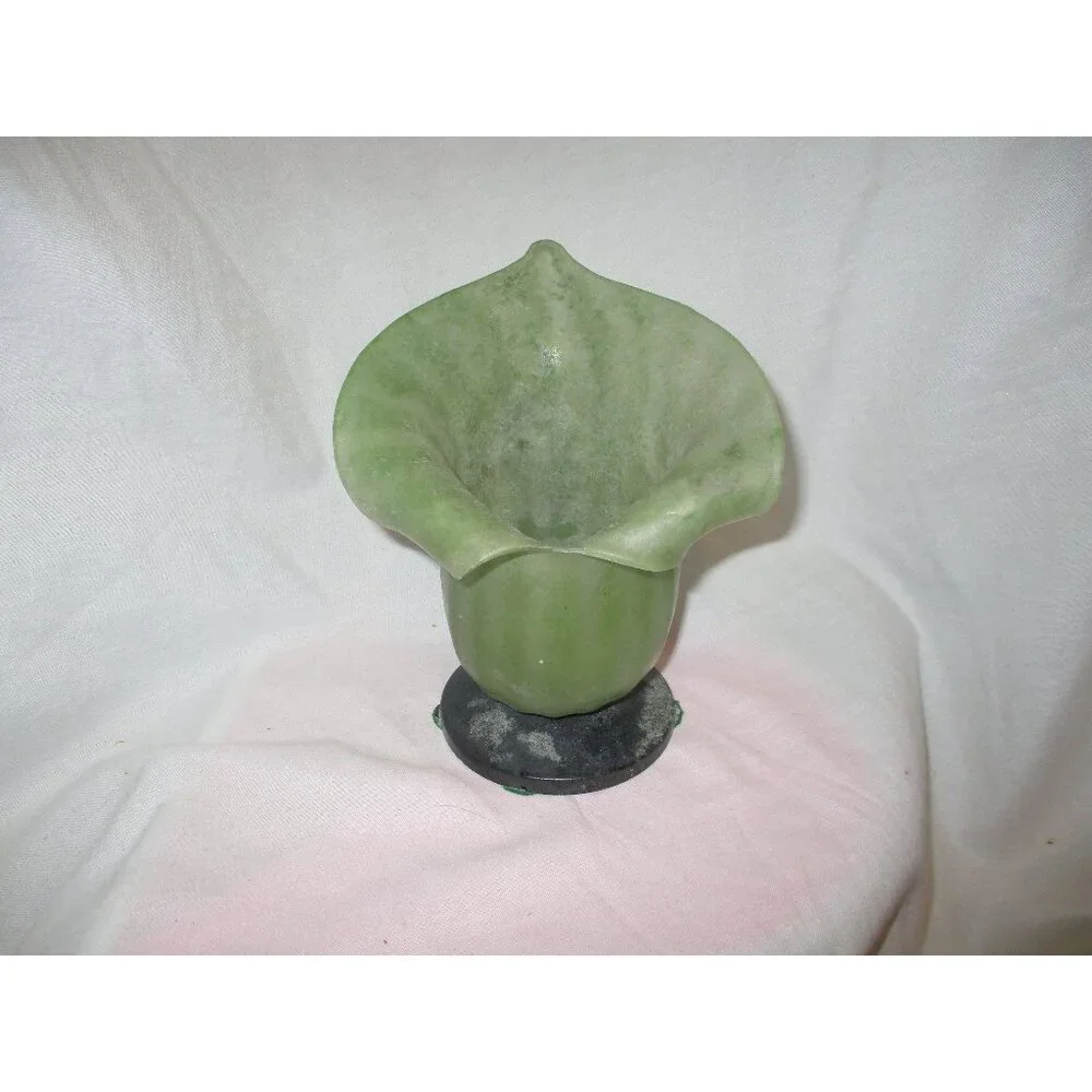 Vase Candle Holder Vintage Sarreid Murano Glass Lily Mid-Century green handblown